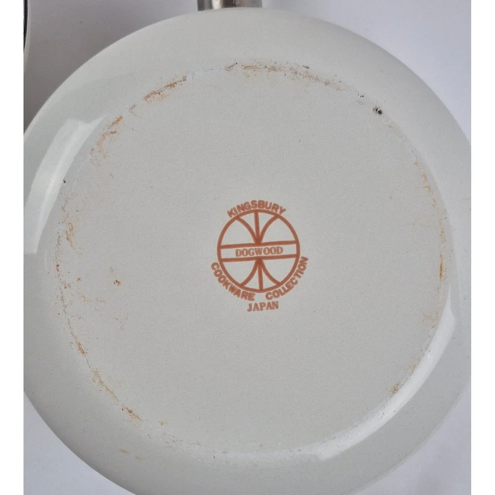 Kingsbury Dogwood Collection Enamel Saucepan with Lid Vintage Japan Wood Handle